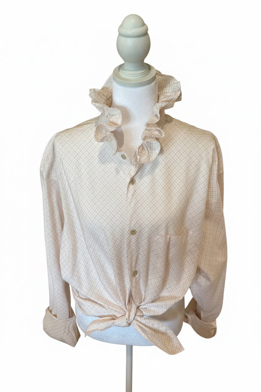 Geoffrey Beene white and burnt orange small plaid