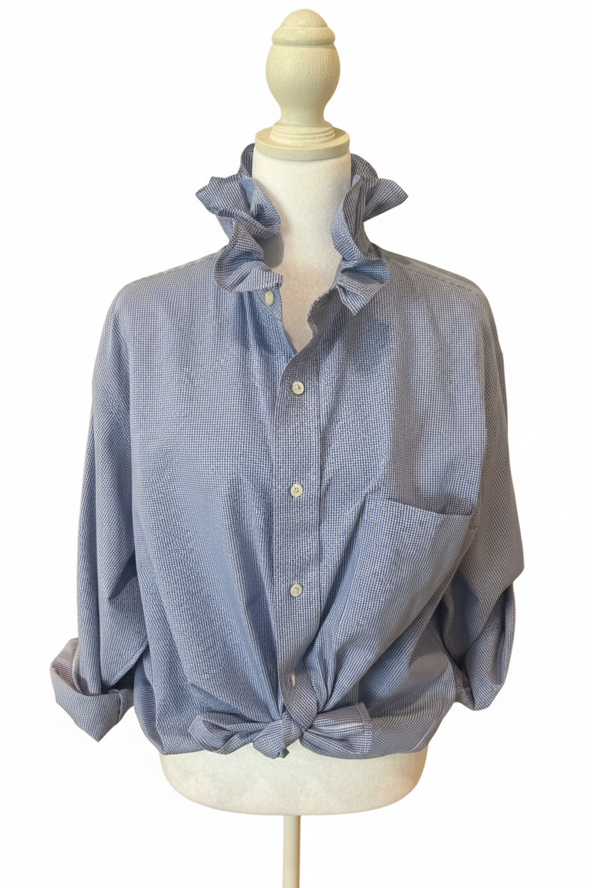 VanHusen blue/white micro check shirt